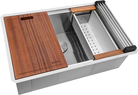 Ruvati 32-inch Workstation Ledge Undermount 16 Gauge Stainless Steel Kitchen Sink Single Bowl - RVH8300 - - Amazon.com Sink With Accessories, Workstations Design, Bowl Kitchen Sink, Steel Kitchen Sink, Single Bowl Kitchen Sink, Drain Cover, Stainless Steel Bar, Dish Rack Drying, Stainless Steel Kitchen Sink