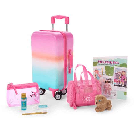 Packed with Fun Luggage Set for Dolls | American Girl® Doll Suitcase, American Girl Doll Sets, Our Generation Dolls, Barbie Toys, Mini Things, New Dolls, Luggage Sets, American Doll, Doll Sets