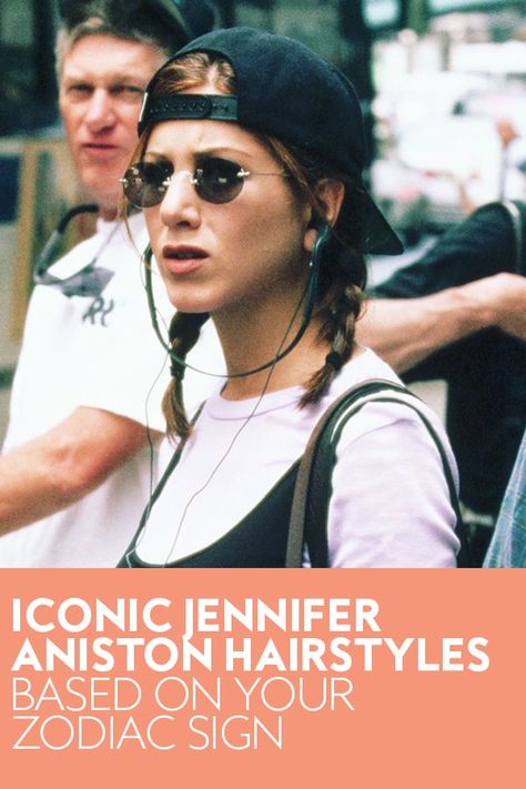 Jennifer Aniston is a pop culture icon, and so is her hair! Her signature hairstyles are to die for - whether your favorite Aniston look is layered, 90s curls, or straight - there is a style for your zodiac sign. #celebrity #hollywood 90s Jennifer Aniston Hair, Haircuts Celebrities, 90s Curls, Signature Hairstyles, Jennifer Aniston Hairstyles, Jennifer Aniston 90s, Rachel Haircut, Rachel Hair, Famous Hairstyles