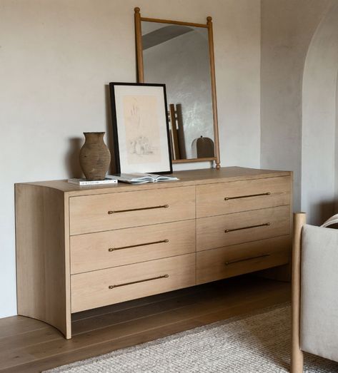 Katelyn Dresser Dressers Minimal Bedroom Dresser, Linen Dresser Storage, Minimalist Bedroom Dressers, Light Wood Dresser Bedroom, Japandi Dresser, Light Oak Bedroom, Bedroom Drawers Styling, Apartment Bedroom Furniture, Dresser In Bedroom