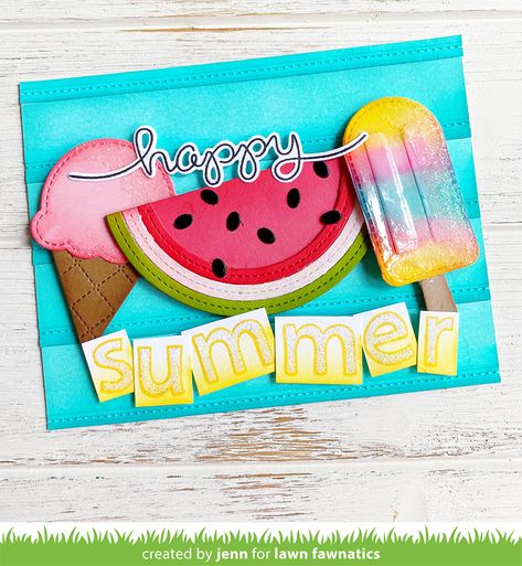 Card Decoration Ideas, Ice Cream Cards, Handmade Paper Cards, Handmade Cards Diy, Card Decoration, Lawn Fawn Cards, Summer Lawn, Summer Cards, Summertime Fun