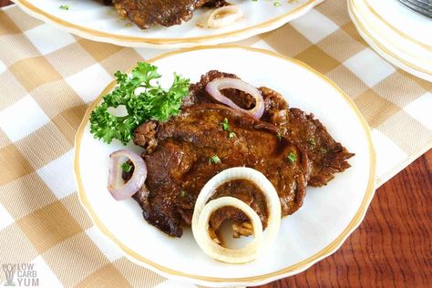 Bistek Recipe (Slow Cooker Filipino Beef Steak) - Low Carb Yum Filipino Bistek Recipe, Filipino Beef Steak Recipes, Bistek Tagalog Recipe, Bistek Recipe, Bistek Tagalog, Grilled Beef Recipes, Recipe Slow Cooker, Beef Steak Recipes, Easy Steak Recipes