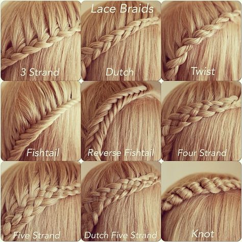 Nine Types of Lace Braids by Abella's Braids Abellasbraids.com Lace Braids, Different Braids, Beach Wave Hair, Types Of Braids, Lace Braid, Plaits, Beach Hair, Hair Dos, Hair Designs