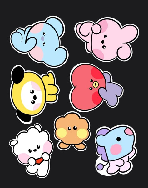 Printable Sticker Sheets Kpop, Cute Bt21 Stickers, S Sticker Letter, Cute Sticker Doodles, Bt12 Sticker, Bt 21 Stickers, Cute Stickers Bts, Random Stickers Printable, Kpop Sticker Sheet