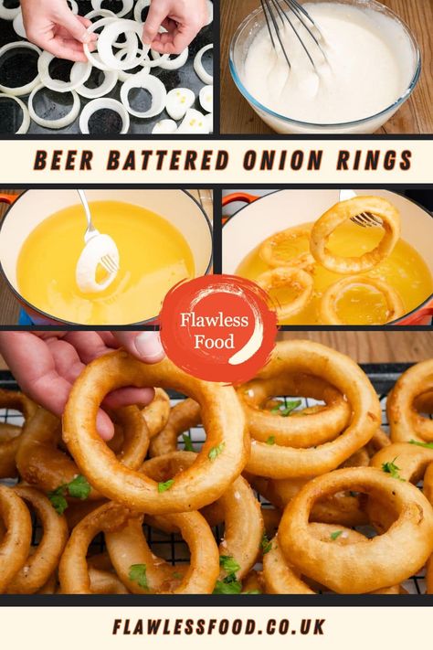 Make golden Beer Battered Onion Rings for an all-time favourite comfort food! Delicious, crunchy crispy beer battered onion rings: treat your guests, or yourself, to this simple yet impressive recipe.#OnionRings