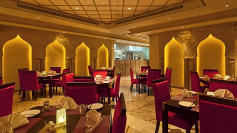 Rajasthani Interior Design, Arabian Restaurant, Restaurant Table Design, Restaurant Door, Restaurant Indian, Arabian Decor, Modern Coffee Shop, Events Management, Restaurant Themes