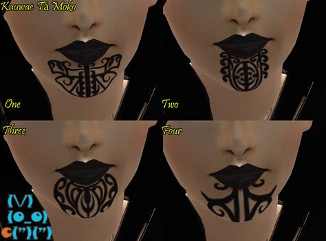 Mod The Sims - 28 Tribal Māori Tā Moko Tattoos Moko Kauae, Moko Tattoo, Maori Face Tattoo, Chin Tattoo, Themed Makeup, Maori People, Black White Tattoos, Polynesian Tattoo Designs, Tattoo Female