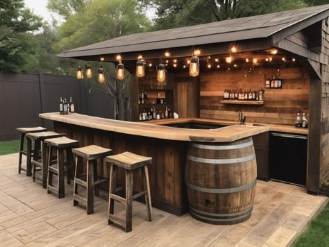 13 Stunning Backyard Bar Ideas 2024 - TrendingBuzzX Backyard Patio With Bar, Patio Bar And Grill Ideas, Outdoor Garden Bar Ideas, Backyard Sports Bar, Rustic Bar Ideas, Backyard Bar Ideas, Backyard Bars, Rustic Outdoor Bar, Backyard Bar And Grill