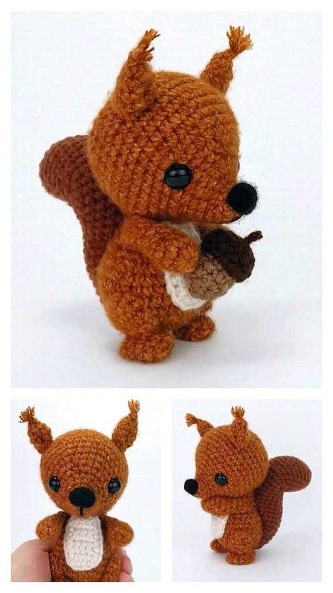 Amigurumi Plush Squirrel Free Pattern - Always Free Amigurumi Crochet Squirrel, Crocheted Stuffed Animals, Crochet Woodland, Crochet Baby Mobiles, Amigurumi Plush, Pola Amigurumi, Crochet Animals Free Patterns, Crochet Amigurumi Free Patterns, Crochet Amigurumi Free