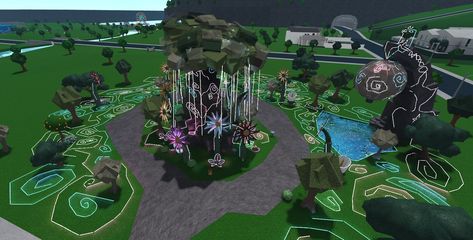 Bloxburg Treehouse Build, Bloxburg Theme Park, Bloxburg Fantasy Build, Bloxburg Fairy House, Bloxburg Plants, Bloxburg Castle, House Layout Design, Building A Treehouse, Bloxburg Houses