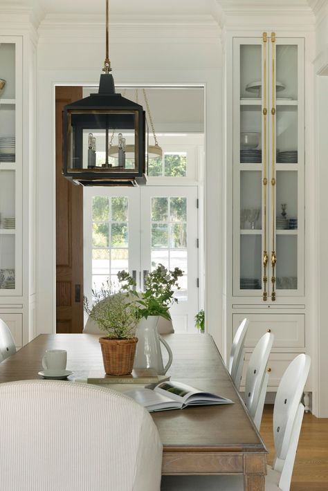 Bria Hammel Interiors Dining Room With Tray Ceiling, English Cottage Dining Room Ideas, British Houses Interior, Nancy Meyers Dining Room, Enclosed Dining Room, British Colonial Dining Room, Paneled Dining Room, Cottage Core Dining Room, Vintage Fireplace Mantle