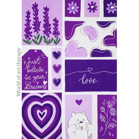 Purple aesthetic mood board 💜 Purple Collage Painting, Purple Theme Painting Ideas, Purple Theme Drawing, Purple Diary Aesthetic, Mini Moodboard Painting, Purple Theme Painting, Purple Aesthetic Canvas Painting, Purple Moodboard Painting, Purple Things To Paint