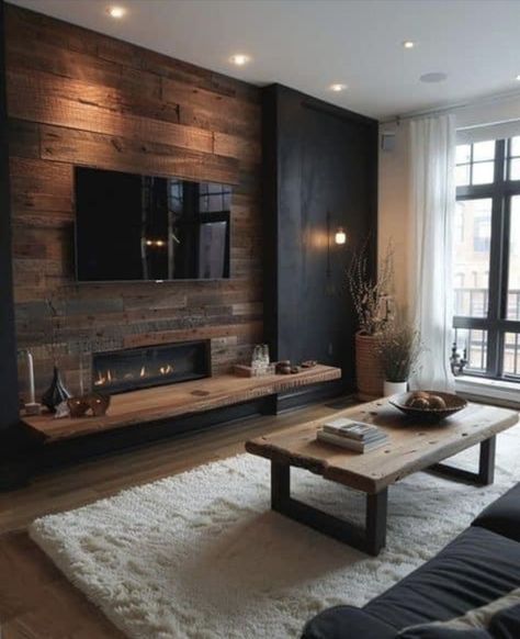 Dark Living Rooms, Living Room Design Inspiration, Home Design Living Room, Rustic Living Room, Decor Home Living Room, Living Room Makeover, Cozy Living Rooms, Tv Room, Small Living Room