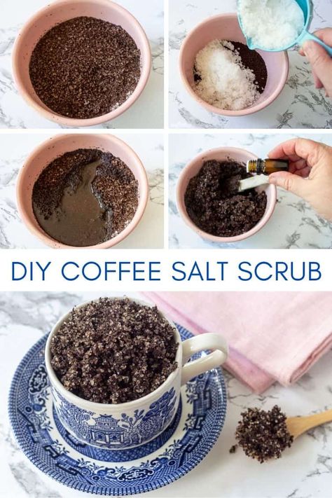 Self care from the pantry! Make this easy DIY coffee scrub for Mother's Day or for a stay-at-home spa day. You can make this exfoliating DIY coffee body scrub in less than five minutes, and it will keep for 6 weeks. This homemade salt scrub is made using moisturizing cooconut oil and Mandarin essential oil, which has a refreshing and calming scent. #spaday #selfcare #homemadebeauty Coffee Body Scrub Recipe, Diy Coffee Scrub, Salt Scrub Recipe, Diy Body Scrub Recipes, Coffee Scrub Diy, Body Scrub Recipe, Coffee Body Scrub, Salt Body Scrub, Cinnamon Essential Oil