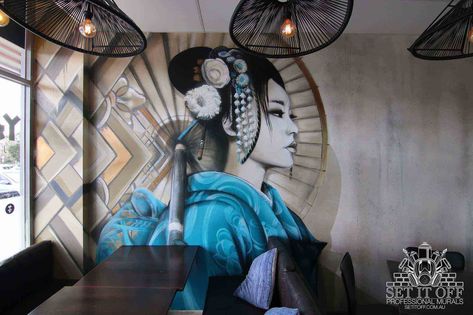 Granite Texture, Japanese Restaurant Interior, Japanese Restaurant Design, Japan Restaurant, Nightclub Design, Interior Paintings, Wall Murals Painted, Japanese Wall Art, Japanese Wall