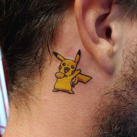 Cute Charmander Tattoo, Peter Pan Behind The Ear Tattoo, Cute Pikachu Tattoo, Surprised Pikachu Tattoo, Pikachu Tattoo Design, Fierce Tattoo, Scary Snakes, Pikachu Tattoo, Artsy Tattoos