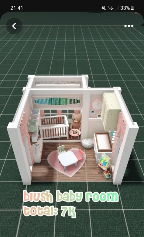 Cute Bloxburg Nursery Ideas, Nursery Room Bloxburg, 3x3 Baby Room Bloxburg, Bloxburg Nursery Ideas Aesthetic, Nursery Bloxburg Ideas, Blocksburg House Layout 1 Story, Roblox Bloxburg Bedroom Ideas Aesthetic, 4x4 Bedroom Ideas, 4x4 Bloxburg Bedroom