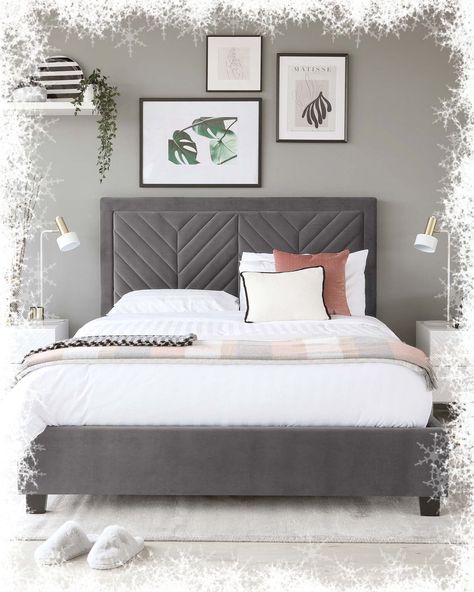 Mid Grey Bedroom, Room Ideas Gray Bed Frames, Couples Bed Rooms Ideas, Grey Bed Back Design, Bedding With Dark Grey Headboard, Gray Bedding Ideas Modern, Bedrooms With Grey Beds, Bedroom Inspirations Grey Bed Frame, Bedroom Ideas For Grey Bed