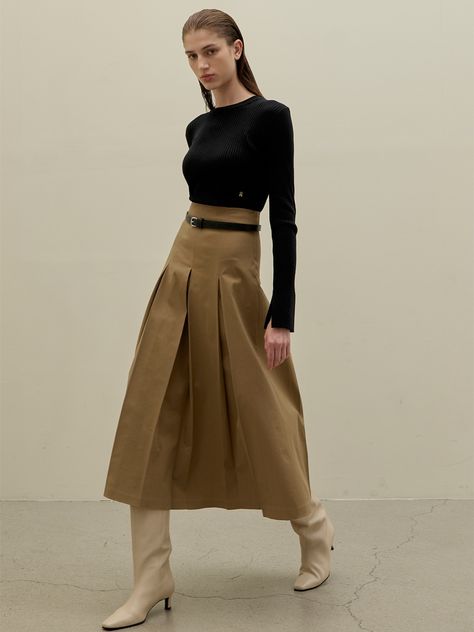 Editor's Notes The long skirt has an A-line silhouette with pleats below the waist. The skirt is fitting at the waist for a slims ilhouette. - A-line silhouette with spread at the bottom - Stitches for a subtle mood- Stylish long skirt to pair with various topsMeasurements(in.)S / M - Waist: 12.99 in. / 14.13 in. - Hips: 18.74 in. / 19.76 in. - Bottom Hem: 34.02 in. / 350.0. in. - Total Length: 34.02 in. / 34.25 in. Model info: Height 5' 9.5, Bust 33 in., Waist 24 in., Hips 35 in. Composition & Care- Shell: 98% Cotton, 2% Polyurethane / Lining: 100% Polyester- Dry clean Designer- by Atelier Nain Skirt Folds, Pleated Long Skirt, Mens Outerwear, Men Shoes Size, Mens Bottom, Long Skirt, Midi Skirt, A Line, Skirt