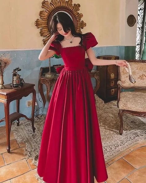 Wine red mid length and full length dress 😍 Available at wholesale prices 💕 #WomenWear #trendingfashions #winereddress #MidLengthDress #wholemart99 French Princess, Wine Red Dress, Bf Picture, Satin Dress Long, Full Length Dress, Red Long Sleeve, On The Run, Mid Length Skirts, Mid Length Dresses