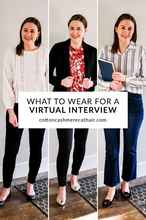 What To Wear For A Virtual Interview, Zoom Outfits Women, Zoom Interview Outfit Women, Virtual Interview Outfit Women, Zoom Interview Outfit, Virtual Interview Outfit, School Interview Outfit, Yellow Jeans Outfit, Grad School Outfit