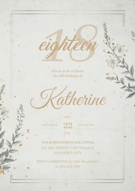 Invitation For Debut Template, A Decade And Eight Debut Invitation, Invitation For 18th Birthday Design, Invitation Card Debut Ideas, Invitation For Debut Ideas, 18th Birthday Invations Card, Design For Invitation Cards, 18th Invitation Card Aesthetic, Pretty Birthday Invitations