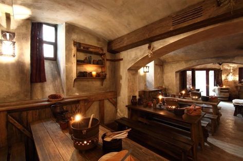 Medieval Inn - Tavern Interior Medieval Inn, Fantasy Inn, Tavern Decor, Prague Restaurants, Medieval Tavern, Dnd Room, Cottage Room, Cottage Style Homes, Location Inspiration