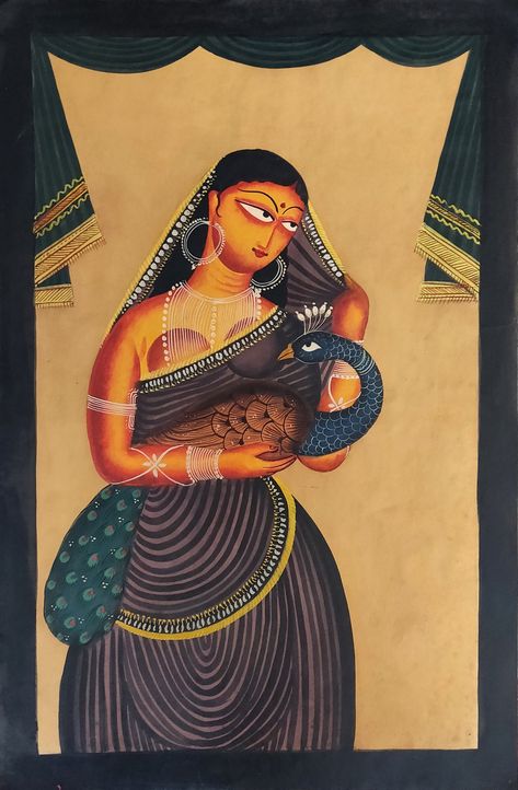 South Indian Folk Art, Kalighat Patachitra, Painting On Saree, Folk Painting Ideas, Kalighat Paintings, Kali Temple, Worli Painting, Canvas Art Painting Abstract, Mythological Characters