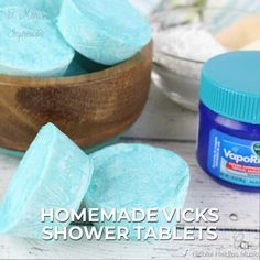 Make your own homemade Vicks shower tablets! This recipe is without citric acid and uses vapor rub giving your shower the eucalyptus smell to soothe. Homemade Vapor Rub Shower Cubes, Vicks Shower Melts Diy, How To Make Shower Steamers, Vapor Rub Shower Melts, Diy Vicks, Shower Cubes, Homemade Vicks, Vicks Shower, Vapour Rub