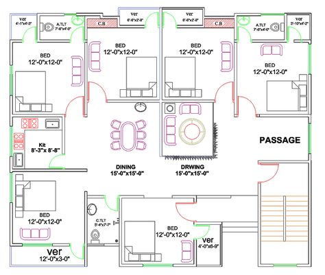 2000 sq ft floor plan and one-story house for the village area. The total area of land is 2100 sq ft in dimension (50 feet X 42 feet) 2000 Sq Feet House Plans, House Plan 2000 Sq Ft, 2100 Sq Ft House Plans, Village House Plan, Affordable House Design, 6 Bedroom House Plans, North Facing House, Home Gym Design Garage, One Storey House