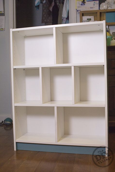 BILLY Bookcase DIY Dollhouse - IKEA Hack - The DIY Village Ikea Billy Bookcase Dollhouse, Diy Cube Shelf Dollhouse, Diy Dollhouse With Storage, Cabinet Dollhouse Diy, Dollhouse From Bookcase, Cube Shelf Doll House Diy, Dollhouse Ikea Hack, Ikea Hack Dollhouse, Bookshelf Dollhouse Diy