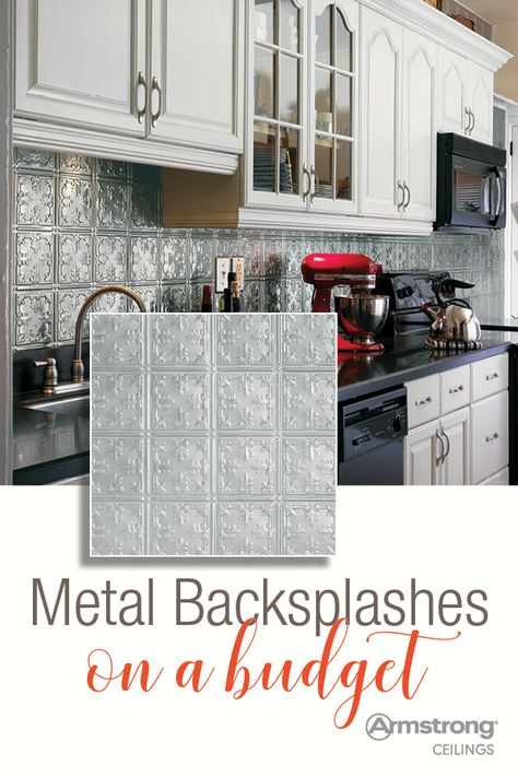 Metal Backsplash Ideas, Backsplash On A Budget, Kitchen Backsplash Diy, Metal Backsplash Kitchen, Metal Backsplash, Metal Tile Backsplash, Backsplash Diy, Stove Backsplash, Simple Kitchen Remodel