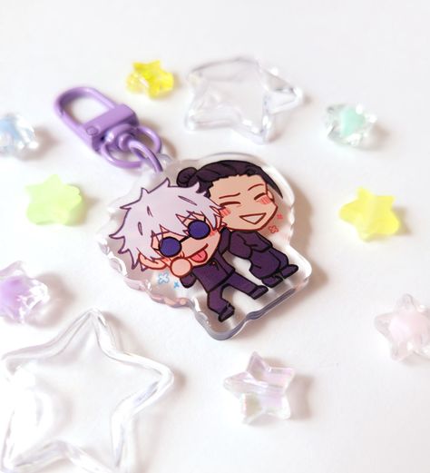 JJK SatoSugu Mini Acrylic Keychain Charm ⭐ 1.5 inches Read below for more info! Make sure to peel the plastic film off the back of the charm or it may look scratched! Colors may also slightly look different on screen than the actual product. Product Detail ⭐ Front epoxy ⭐ Same design double sided ⭐ Clear Acrylic Charm ⭐ 1.5 inches (3.81 cm) ⭐ Includes keyring clip Jjk Keychain, Keychain Designs, Acrylic Keychain, Plastic Film, Backpack Pins, Keychain Design, Meme Design, Cute Keychain, Acrylic Charms