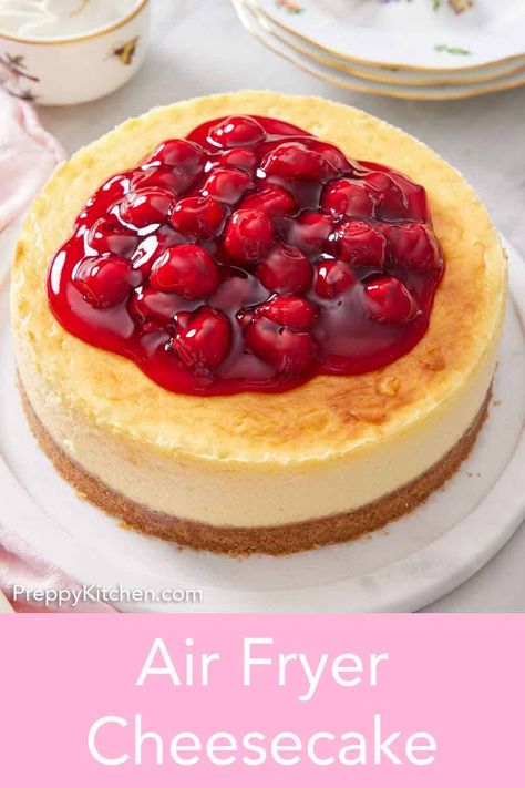 This rich, creamy Air Fryer Cheesecake recipe is perfect for when cheesecake cravings hit, but you don’t want to spend time fussing with a water bath. It’s straightforward, delicious, and is yet another creative way to use an air fryer! Airfryer Cheesecake Recipe, Air Fryer Cheesecake, Fried Cheesecake, Cheesecake Toppings, Preppy Kitchen, Baked Cheesecake Recipe, How To Make Cheesecake, The Best Dessert, Easy Party Food