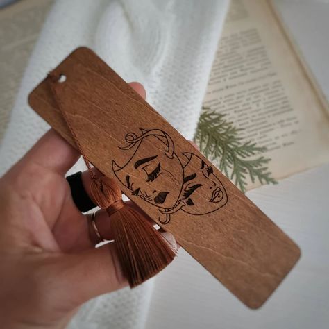 Comedy and Tragedy Masks Engraved Wooden Bookmark With Tassel - Etsy Ukraine Laser Bookmark, Woodburn Bookmarks, Wood Bookmarks Cricut, Wooden Bookmarks Cricut, Drama Teacher Gifts, Wooden Engraved Bookmarks, Tragedy Mask, Drama Teacher, Comedy And Tragedy