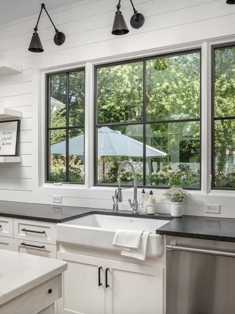 Gorgeous modern farmhouse style home in Illinois delights the senses Kitchen Window Grill Design, Grills Design, Narrow Window, Fairfield House, House Development, Farmhouse Tour, Contemporary Modern House, Window Inserts, House Decor Modern