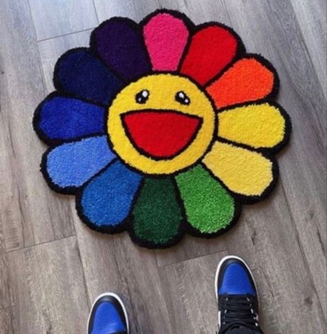 Murakami Flower, Funky Rugs, Teen Girl Room Decor, Flower Rug, Rug Yarn, Girl Bedroom Designs, Ceramics Pottery Art, Follow My Instagram, Nails Coffin