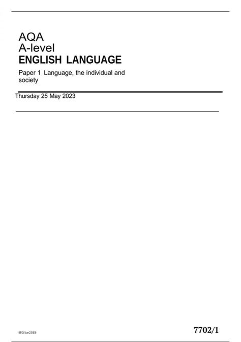 aqa-a-level-english-language-paper-1-language-the-individual-and-society-thursday-25-may-2023package English Language Paper 1, A Level English, A Level, 25 May, May 2023, English Language