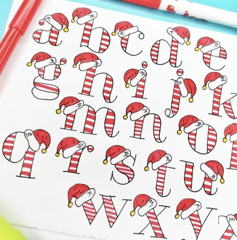 Cute Christmas Fonts Alphabet, Christmas Hand Lettering Ideas, Christmas Title Ideas, Letter To Santa Ideas, Christmas Writing Fonts, Christmas Lettering Alphabet, Free Christmas Font, Christmas Alphabet Letters, Christmas Fonts Alphabet