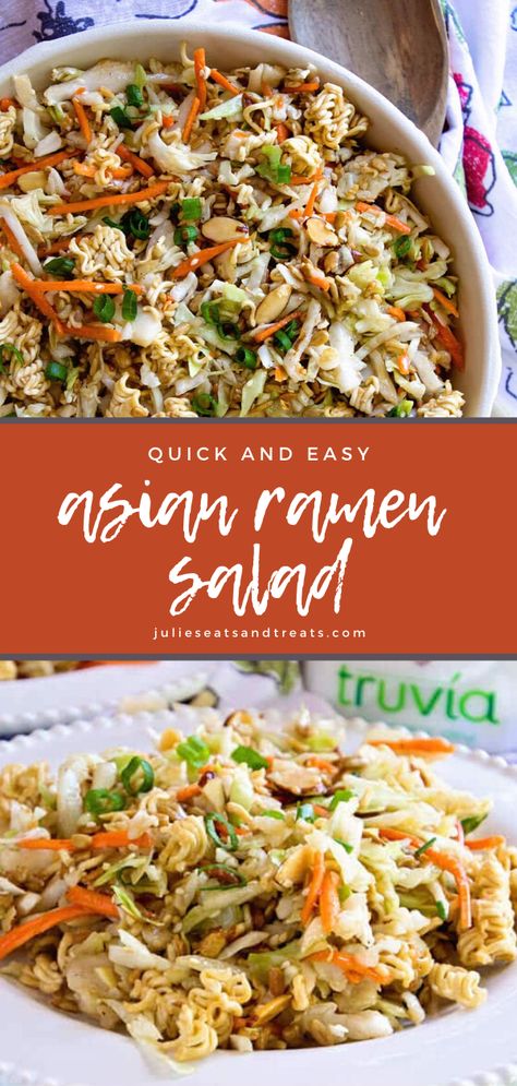 Asian Ramen Noodle Salad, Asian Ramen Salad, Potluck Bbq, Salad For A Crowd, Chicken Caesar Pasta, Asian Salad Recipe, Asian Ramen, Caesar Pasta Salad, Ramen Noodle Salad