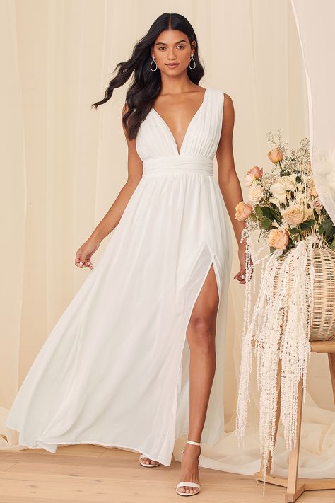 Lulus Wedding Dress, Full Maxi Skirt, White Maxi Dress, Formal Dresses Gowns, Backless Maxi Dresses, White Gowns, Flattering Dresses, Take Two, White Maxi