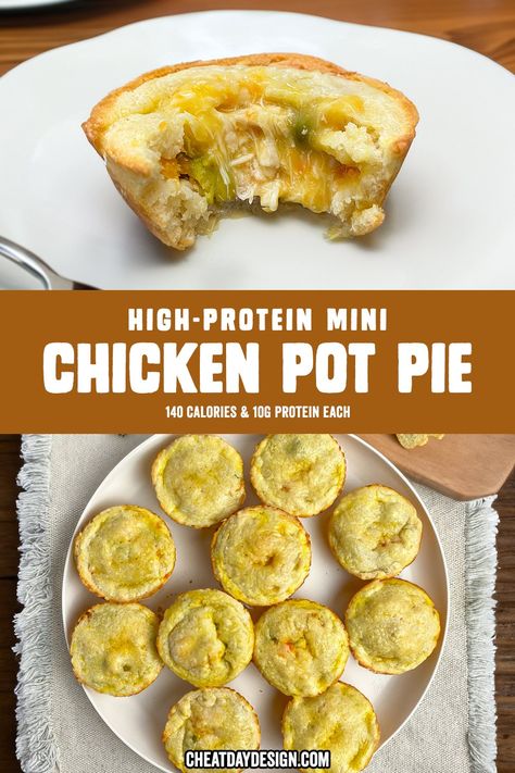 Low Calorie Chicken Pot Pie, Healthy Pie Crust, Mini Pot Pies, Healthy Chicken Pot Pie, Healthy Pies, Unflavored Protein Powder, Macro Recipes, Chicken Pot Pie Filling, Low Calorie Chicken