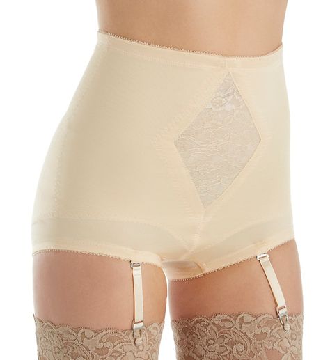 This brief panty girdle provides firm control shaping without boning. Silky smooth shaping memory fabric gives and takes with size change. Pretty jaquard panel at center front adds a feminine touch. Removable garters are adjustable. Wide covered elastic at waist and along leg openings for custom fit. Layered inner liner gives and takes with size change. Comfort control panel flattens tummy. Secure woven elastic trim stays put. High rise. Full rear coverage. Removable elastic garters adjust with Girdles Shapewear, Flatten Tummy, Panty Girdle, Retro Lingerie, Girdles, Dress With Stockings, High Waisted Briefs, Lingerie For Men, Stockings And Suspenders