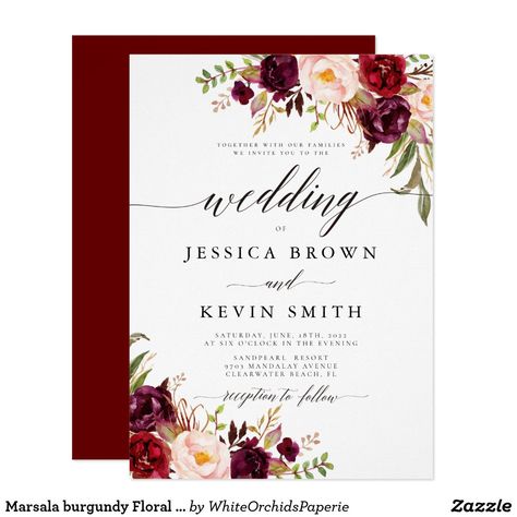 Floral Rustic Wedding, Marsala Wedding Invitation, Beach Wedding Arch, Wedding Invitation Templates Rustic, Marsala Wedding, Rustic Wedding Invitation, Maroon Wedding, Burgundy Wedding Invitations, Themed Wedding Invitations