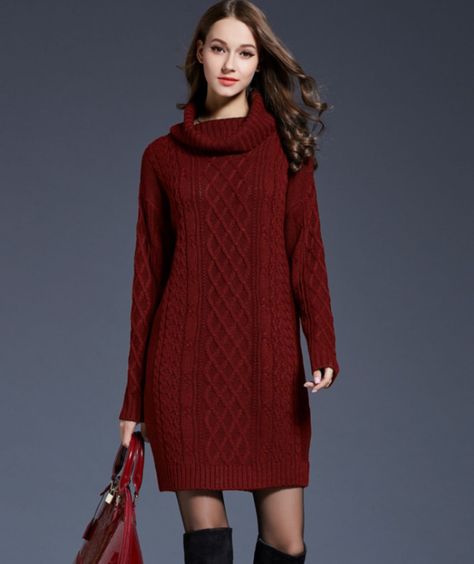 97d0145823aeb8ed80617be62e08bdccdesc39281956ri Crochet Sweater Dress, Winter Sweater Dresses, Red Sweater Dress, Cowl Neck Sweater Dress, Long Sweater Dress, Ladies Turtleneck Sweaters, Turtleneck Sweater Dress, Thick Sweaters, Drop Shoulder Sweaters