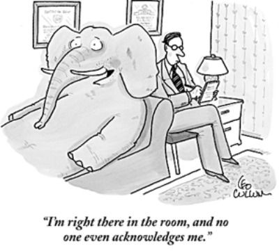 Do you sometimes wonder how much personal information to share with a client? Or whether to disclose any information at all? The truth of the matter is that we are always disclosing things about ourselves all the time in the way we dress, talk and respond to things that are being shared with us, as well as in how we decorate our offices and more. To help you navigate the tricky waves of communication, this post will be providing you with some of the key take-aways from Janine Roberts, Ed.D.&#... Therapist Humor, Mental Health Humor, Therapy Humor, Social Work Humor, Psychology Humor, Compassion Fatigue, Elephant In The Room, New Yorker Cartoons, Cartoon Posters