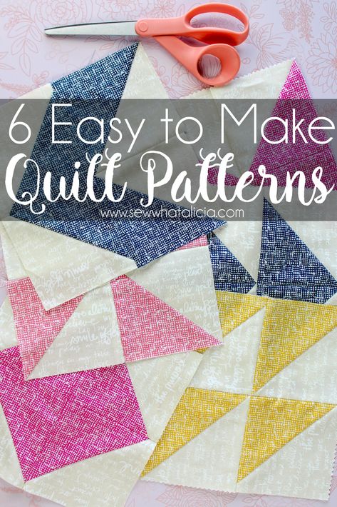 Half Square Triangles - 6 Easy Quilt Blocks and Patterns: This tutorial will teach you how to sew a half square triangle. It also includes 6 fun quilt designs using the half square triangle. Click through for the full tutorial and patterns. | www.sewwhatalicia.com Triangle Quilt Block, Easy Quilt Blocks, Triangle Quilt Tutorials, Half Square Triangle Quilts Pattern, Granny Square Quilt, Triangle Quilt Pattern, Scrappy Quilt Patterns, Half Square Triangle Quilts, Quilt Sewing Patterns