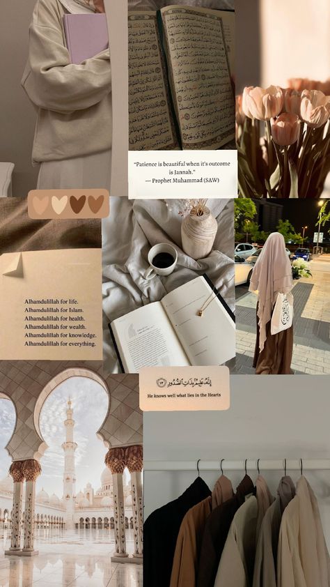 🕰🐚🤎📜🗝☕️🕯☁ #islamic #beige #aesthetic #islamicwallpaper #beigeaesthetic #aestheticwallpaper #muslimah #hijabi #Muslim #collage #beigewallpaper #aestheticislamicwallpaper #beigecollage #aestheticcollage #islamiccollage Quran Aesthetic, Alhamdulillah For Everything, Islamic Wallpaper Hd, Islamic Wallpaper Iphone, Social Quotes, Medical School Motivation, Paper Background Design, Black Pink Background, Lavender Aesthetic