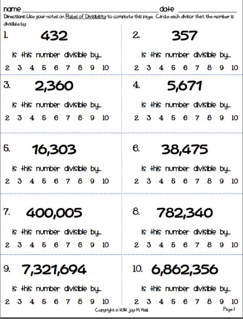 Divisibility Rules Activities, Divisibility Rules Worksheet, Math Minutes, Proportions Worksheet, Divisibility Rules, Kumon Math, 6th Grade Worksheets, Division Worksheets, Algebra Worksheets