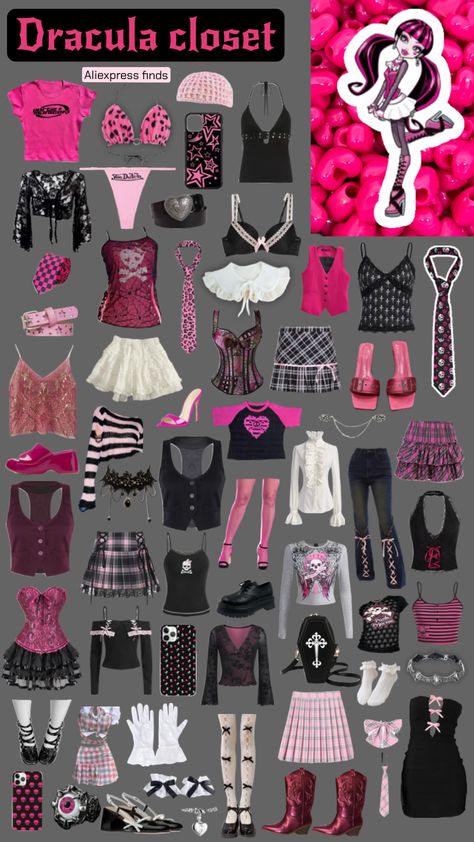 Mh Dracula closet aesthetic y2k outfit ideas #style #styleinspo #2000s #y2k #aesthetic #pinterest #fashion #fashioninspo #draculaura #monsterhigh #explore #fyp #outfitinspo Monster High Aesthetic Outfit, Draculaura Halloween, 2000s Aesthetic Outfits, Draculaura Costume, Y2k Costume, Monster High Halloween Costumes, 2000s Y2k Aesthetic, Aesthetic Y2k Outfits, Monster High Halloween